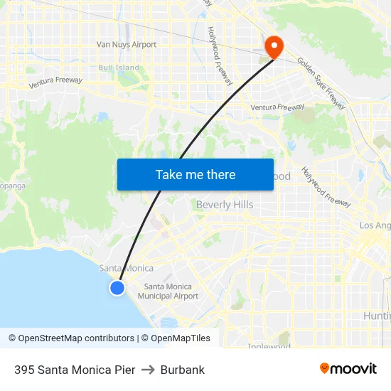 395 Santa Monica Pier to Burbank map