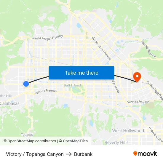 Victory / Topanga Canyon to Burbank map