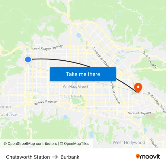 Chatsworth Station to Burbank map
