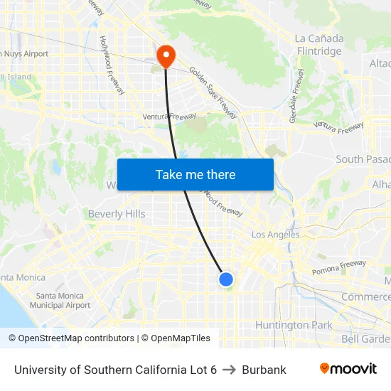 University of Southern California Lot 6 to Burbank map