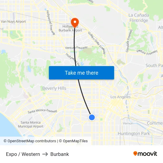 Expo / Western to Burbank map