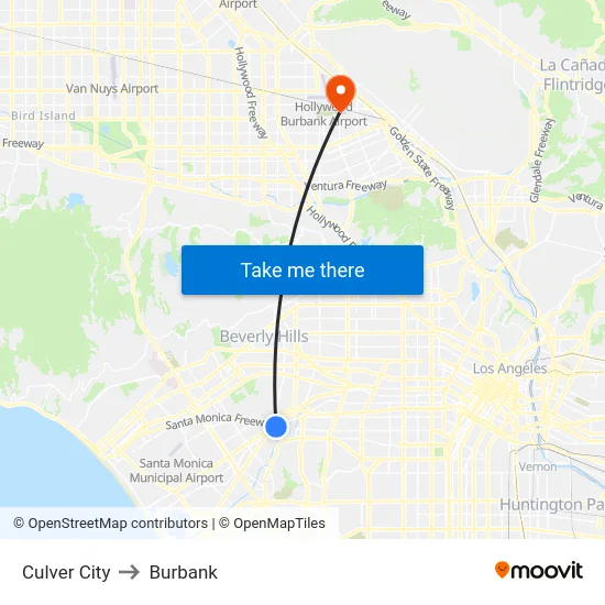 Culver City to Burbank map