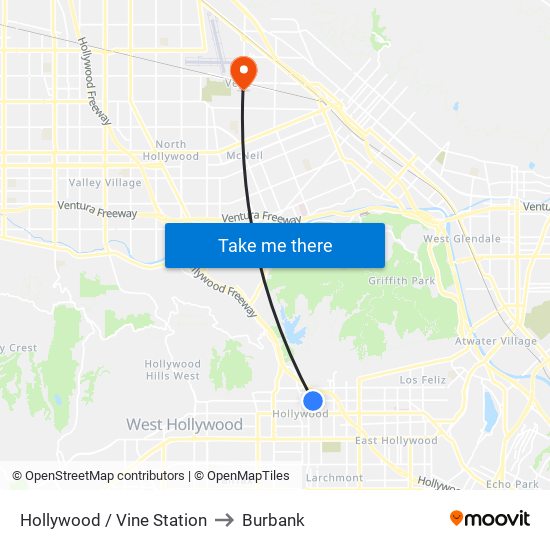 Hollywood / Vine Station to Burbank map