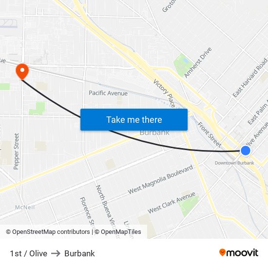 1st / Olive to Burbank map