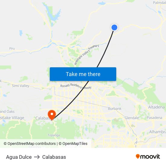 Agua Dulce to Calabasas map