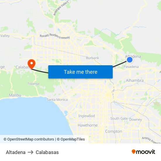 Altadena to Calabasas map