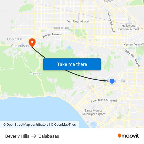 Beverly Hills to Calabasas map