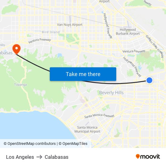 Los Angeles to Calabasas map