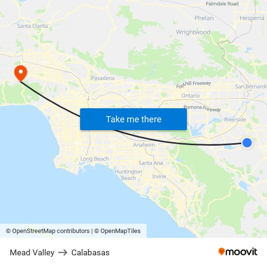 Mead Valley to Calabasas map