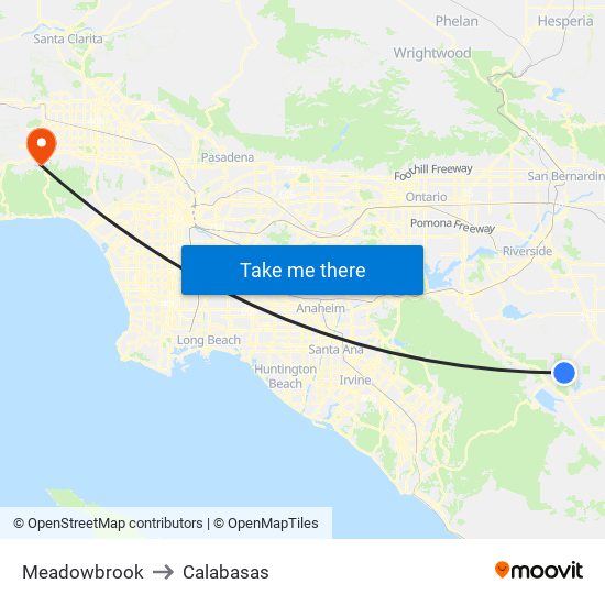 Meadowbrook to Calabasas map