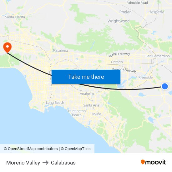 Moreno Valley to Calabasas map