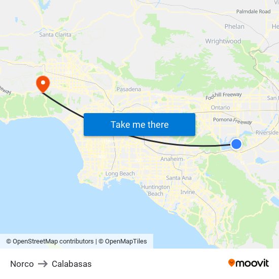 Norco to Calabasas map