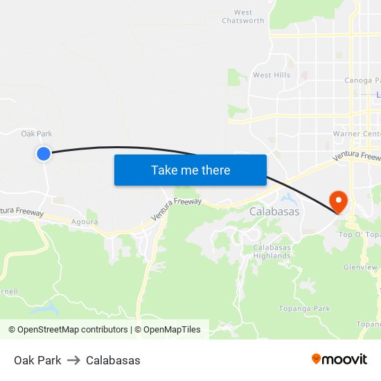 Oak Park to Calabasas map