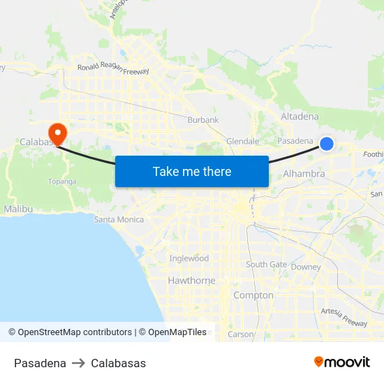 Pasadena to Calabasas map