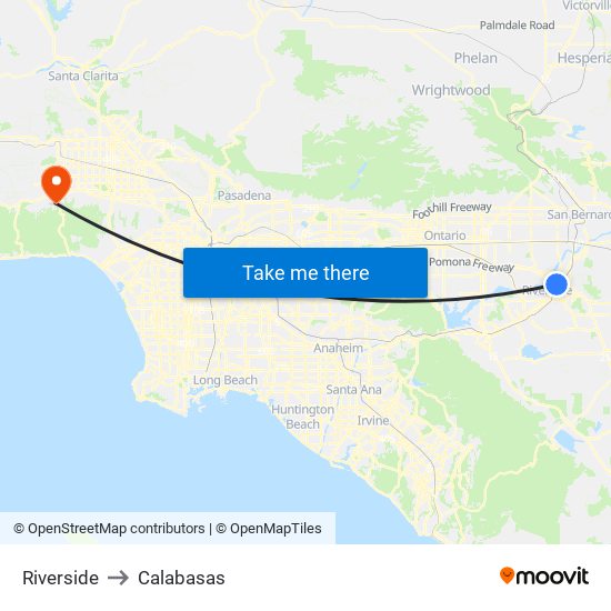 Riverside to Calabasas map
