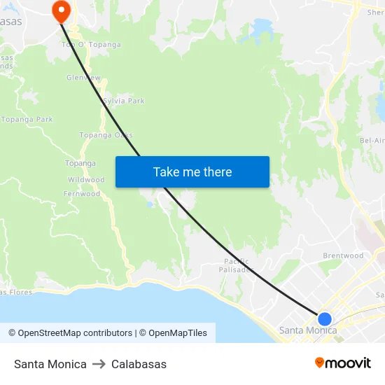 Santa Monica to Calabasas map