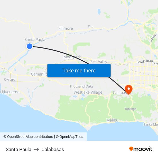 Santa Paula to Calabasas map