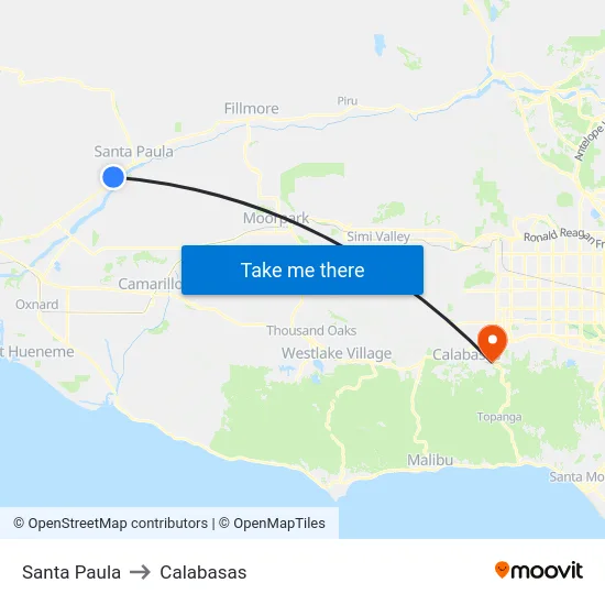 Santa Paula to Calabasas map
