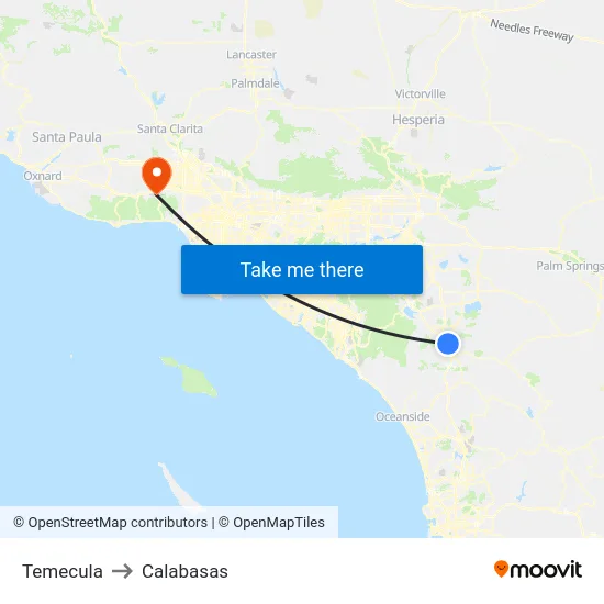 Temecula to Calabasas map