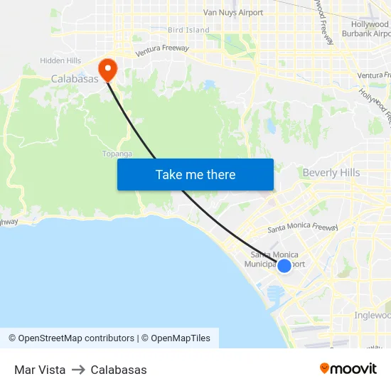 Mar Vista to Calabasas map