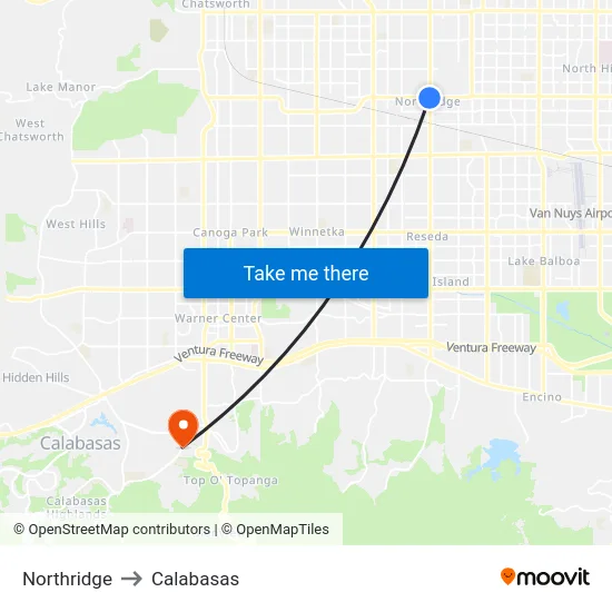 Northridge to Calabasas map
