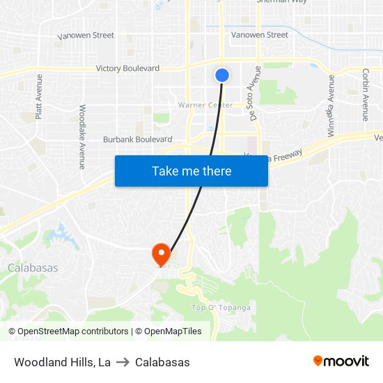 Woodland Hills, La to Calabasas map