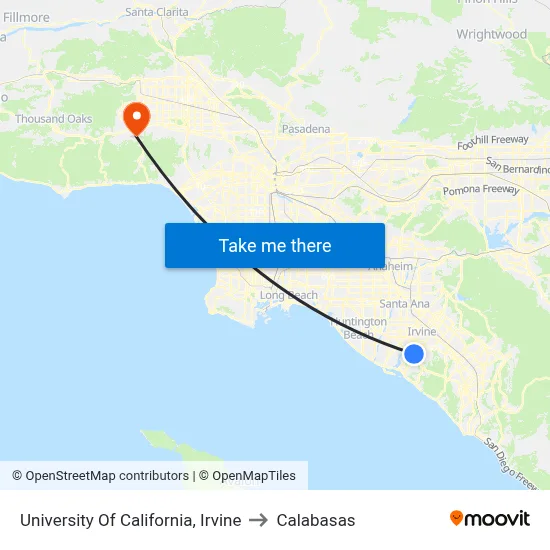 University Of California, Irvine to Calabasas map