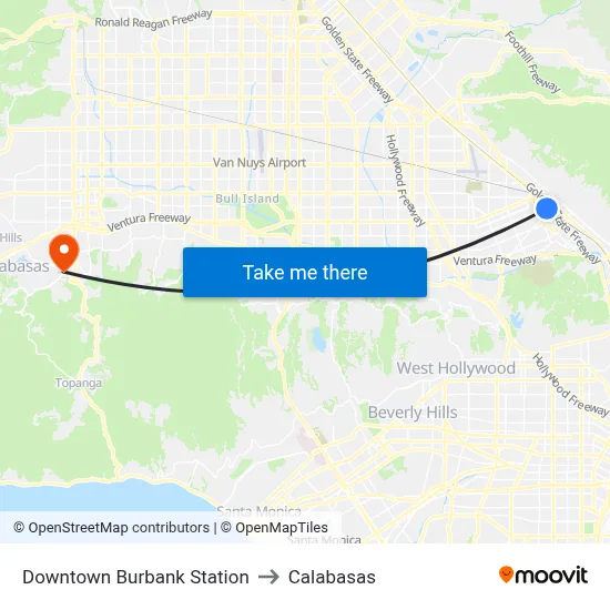 Downtown Burbank Station to Calabasas map
