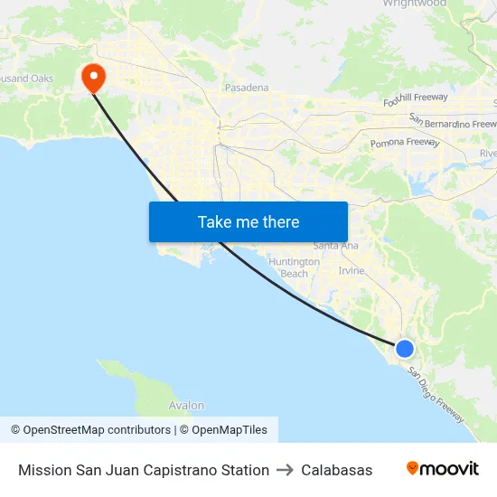 Mission San Juan Capistrano Station to Calabasas map