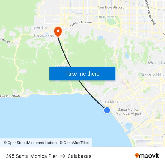 395 Santa Monica Pier to Calabasas map