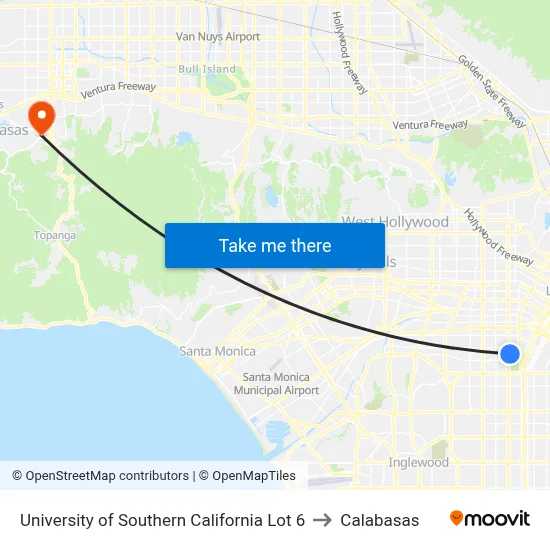 University of Southern California Lot 6 to Calabasas map