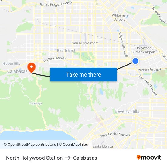 North Hollywood Station to Calabasas map