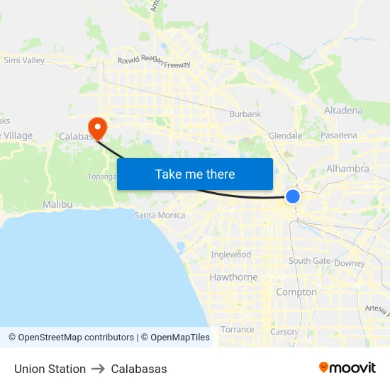 Union Station to Calabasas map