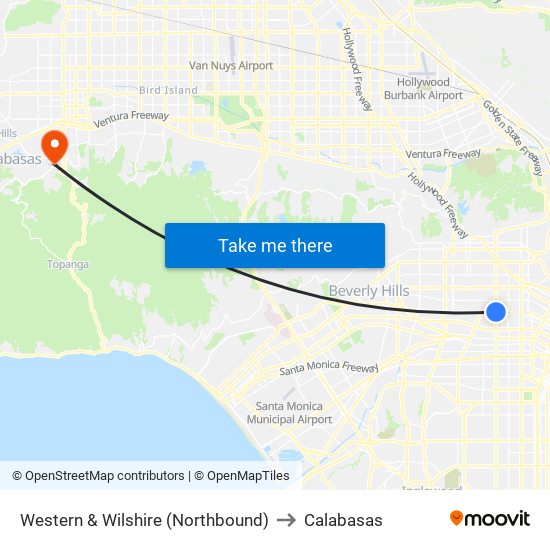 Western & Wilshire (Northbound) to Calabasas map