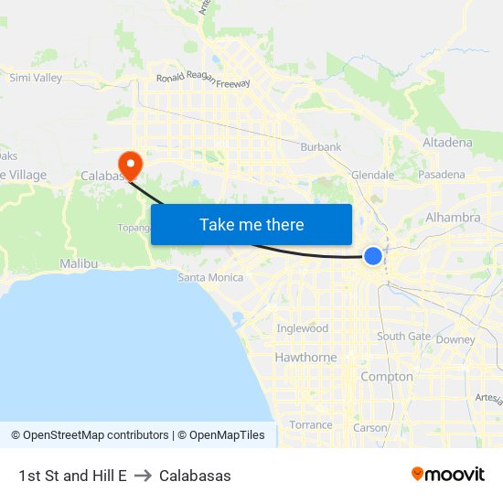 1st St and Hill E to Calabasas map