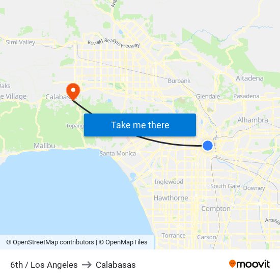 6th / Los Angeles to Calabasas map