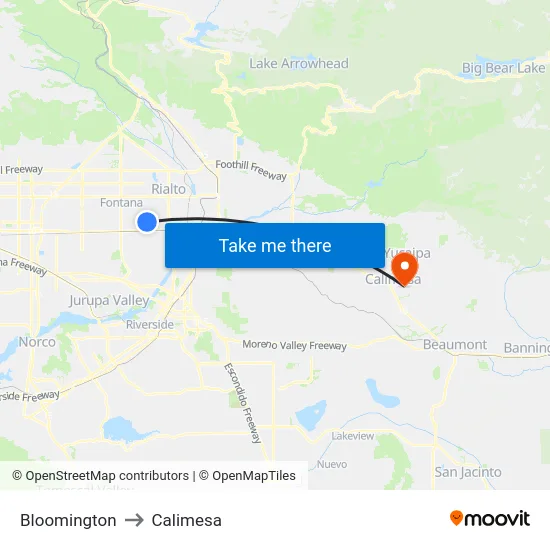 Bloomington to Calimesa map