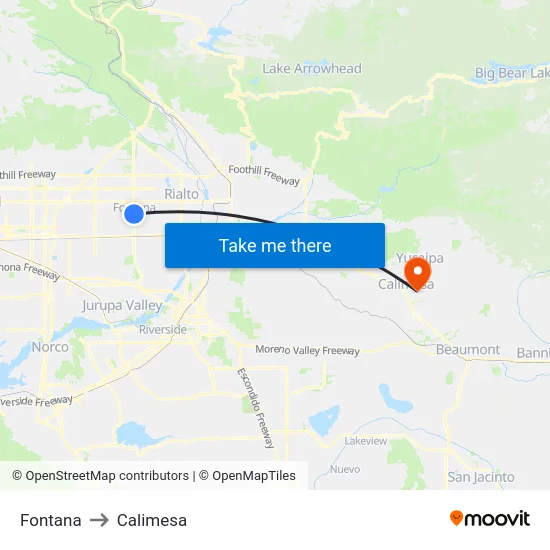 Fontana to Calimesa map