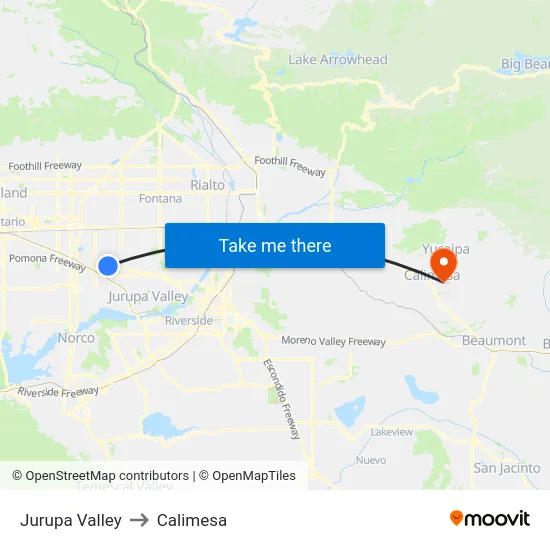 Jurupa Valley to Calimesa map