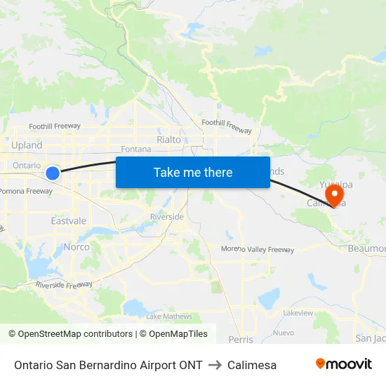 Ontario San Bernardino Airport ONT to Calimesa map