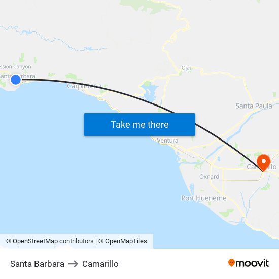 Santa Barbara to Camarillo map