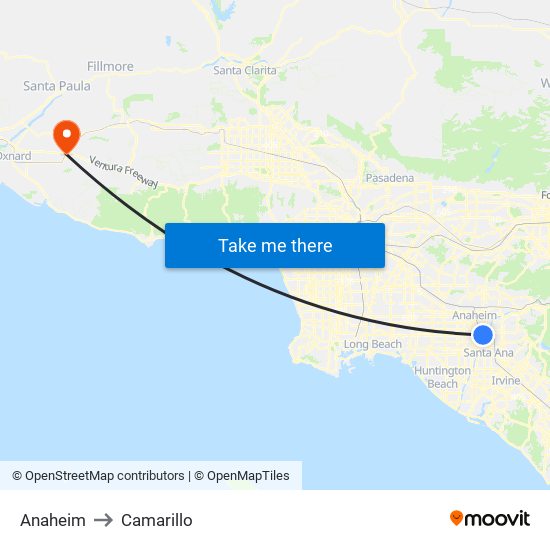 Anaheim to Camarillo map