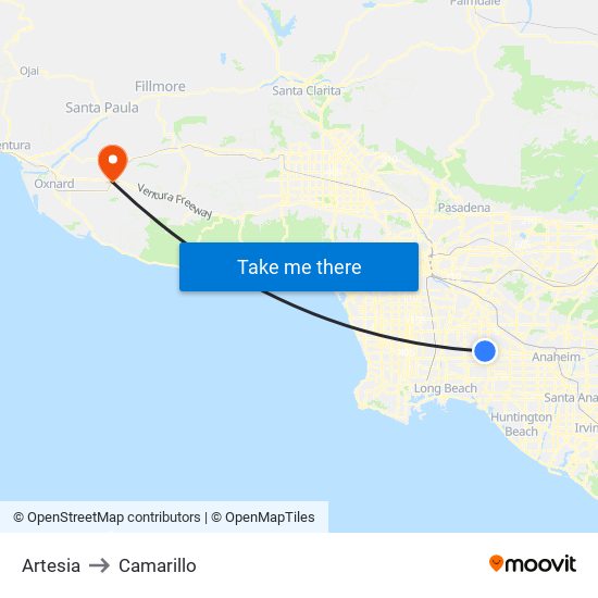 Artesia to Camarillo map