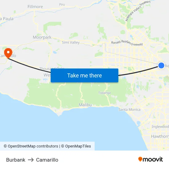 Burbank to Camarillo map