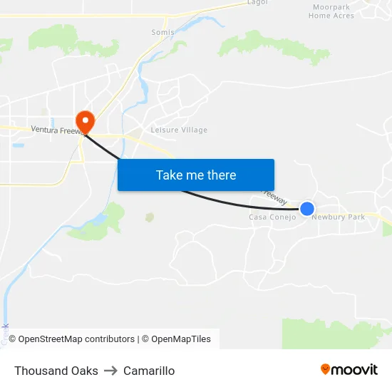 Thousand Oaks to Camarillo map