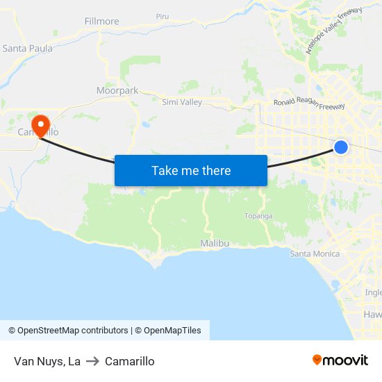 Van Nuys, La to Camarillo map