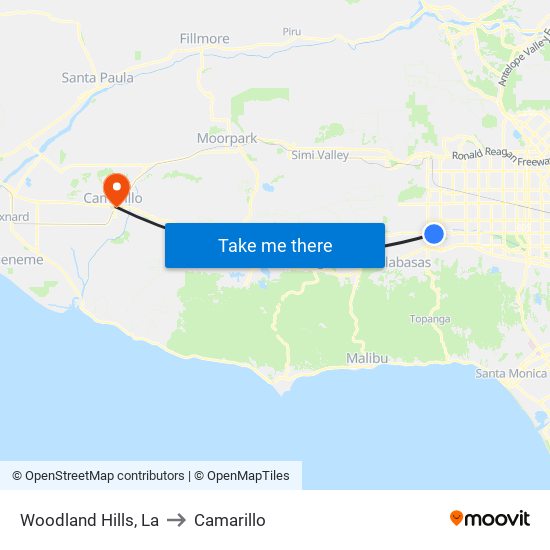 Woodland Hills, La to Camarillo map