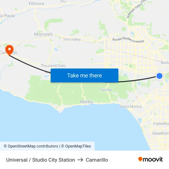 Universal / Studio City Station to Camarillo map