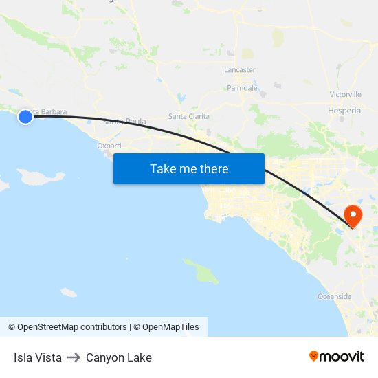 Isla Vista to Canyon Lake map