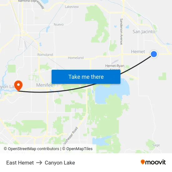 East Hemet to Canyon Lake map